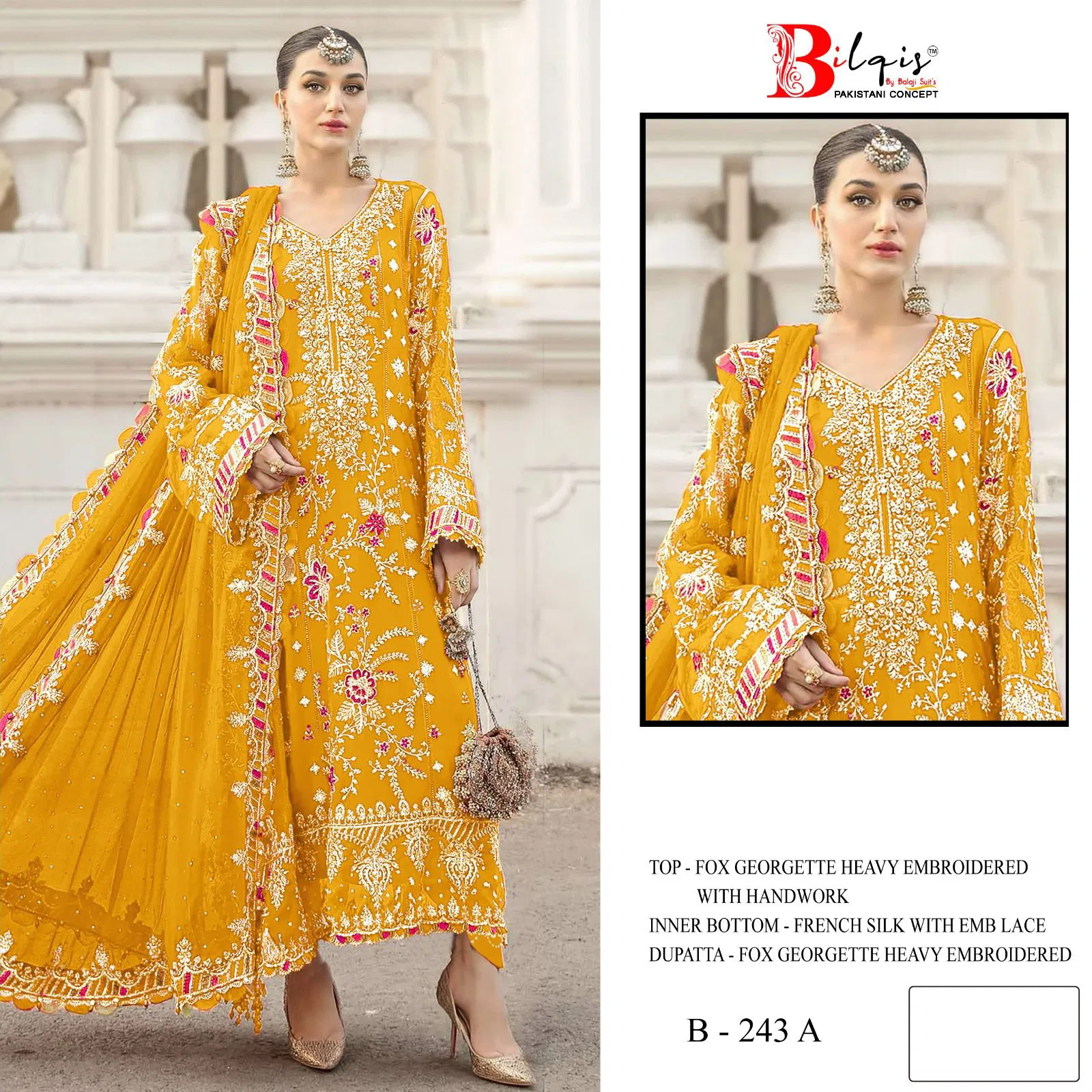 Bilqis B 243 A To E Faux Georgette With Embroidered Pakistani Salwar Kameez Wholesale 5 Stylish Bilqis B 243 A To E Faux Georgette With Embroidered Pakistani Salwar Kameez Wholesale 2026