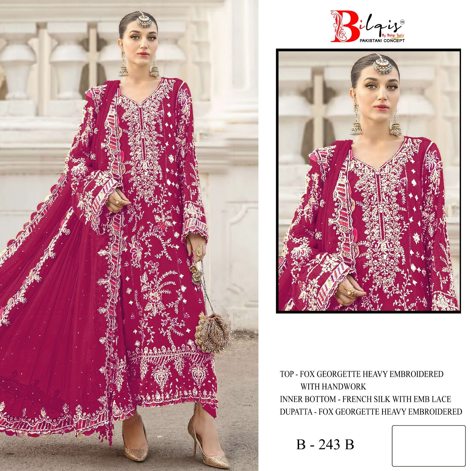 Bilqis B 243 A To E Faux Georgette With Embroidered Pakistani Salwar Kameez Wholesale 6 Stylish Bilqis B 243 A To E Faux Georgette With Embroidered Pakistani Salwar Kameez Wholesale 2026