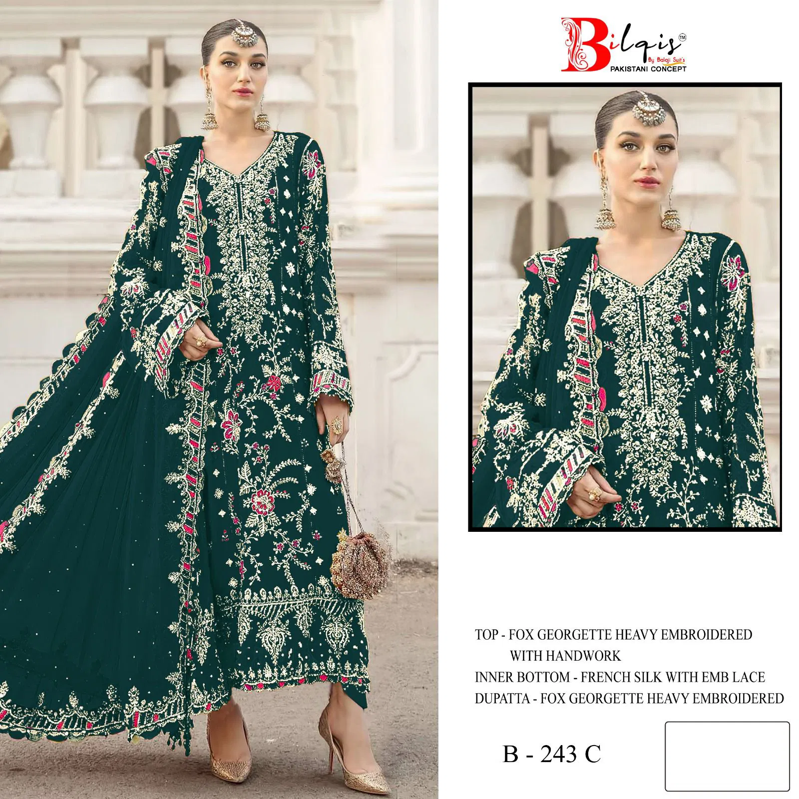 Bilqis B 243 A To E Faux Georgette With Embroidered Pakistani Salwar Kameez Wholesale 7 Stylish Bilqis B 243 A To E Faux Georgette With Embroidered Pakistani Salwar Kameez Wholesale 2026
