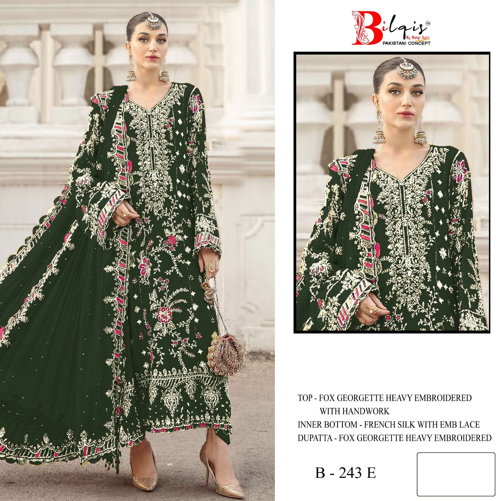 Bilqis B 243 A To E Faux Georgette With Embroidered Pakistani Salwar Kameez Wholesale 8 Stylish Bilqis B 243 A To E Faux Georgette With Embroidered Pakistani Salwar Kameez Wholesale 2026