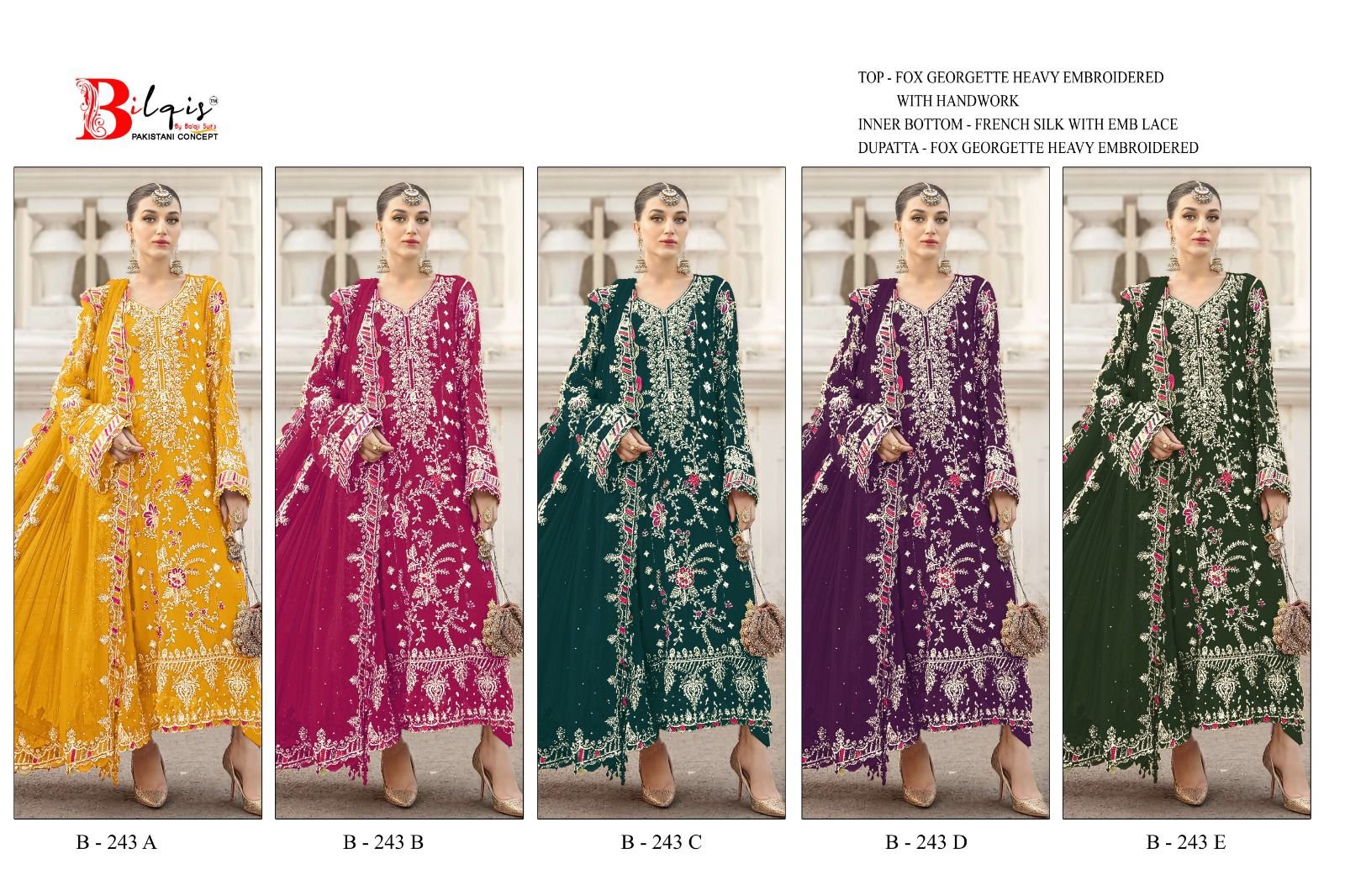 Bilqis B 243 A To E Faux Georgette With Embroidered Pakistani Salwar Kameez Wholesale 9 Stylish Bilqis B 243 A To E Faux Georgette With Embroidered Pakistani Salwar Kameez Wholesale 2026