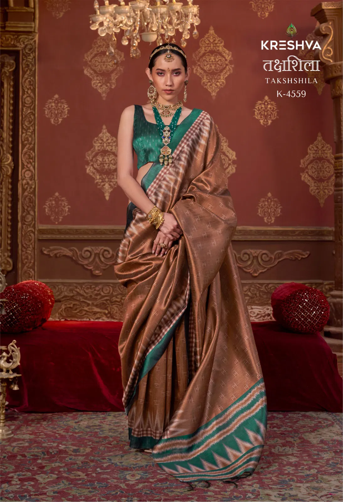 Kreshva Takshshila P C Silk With Ikkat Design Saree Wholesale