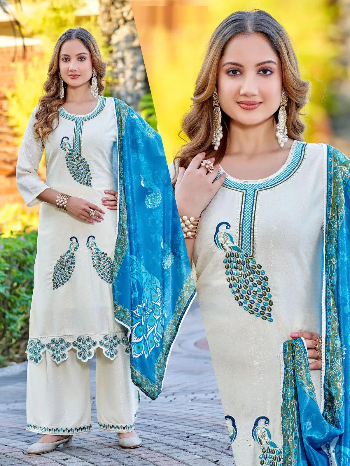 Naisha K 576 Jacquard Fancy Kurti Pant And Dupatta Collection Wholesale