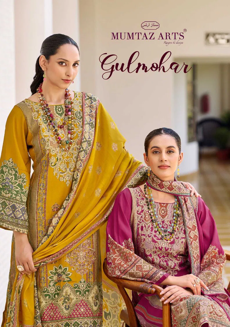 Mumtaz Gulmohar Viscose Muslin Digital And Foil Print Dress Material Wholesale