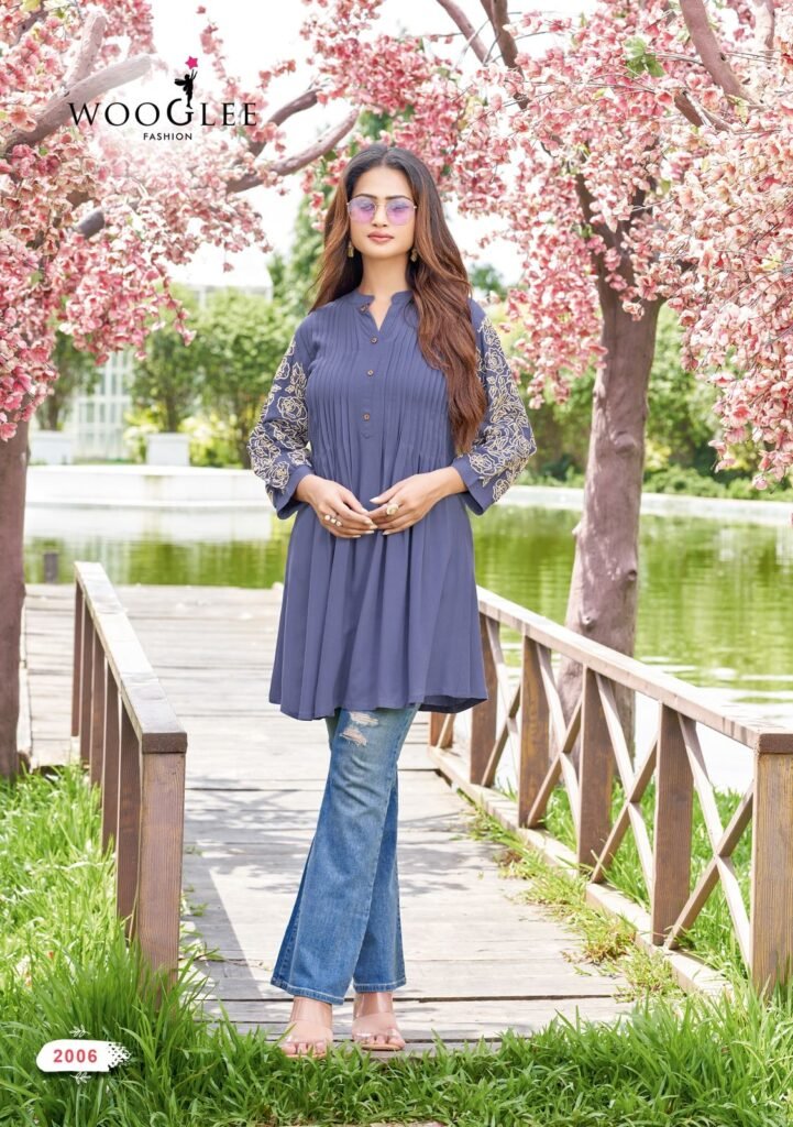 Beautiful Wooglee Trendy Touch Rayon Slub Thread And Handwork Top Collection Wholesale 2026