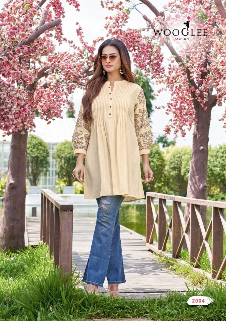 Beautiful Wooglee Trendy Touch Rayon Slub Thread And Handwork Top Collection Wholesale 2026