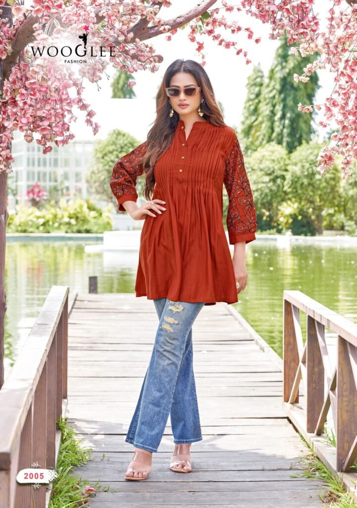 Beautiful Wooglee Trendy Touch Rayon Slub Thread And Handwork Top Collection Wholesale 2026