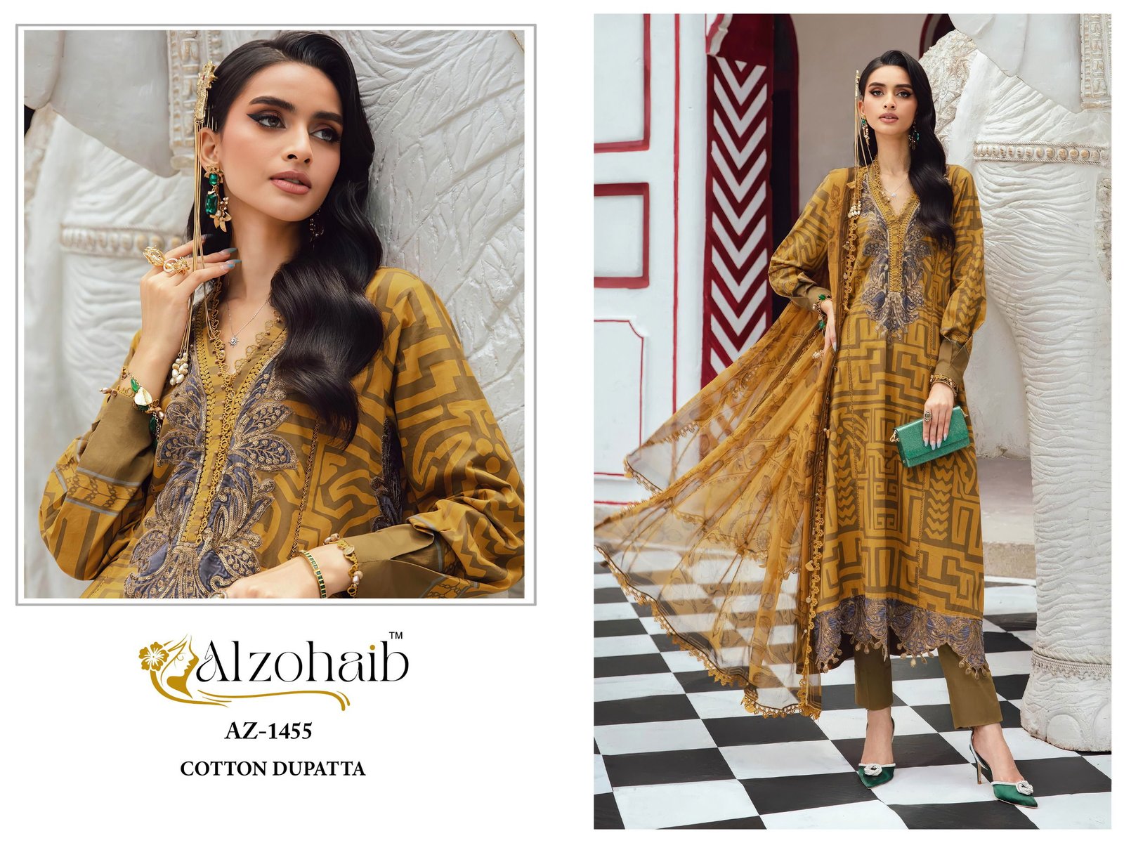 Alzohaib Az 1454 And 1455 Chiffon Dupatta Cotton Paksitani Salwar Kameez Wholesale 4 Alzohaib Az 1454 And 1455 Chiffon Dupatta Cotton Paksitani Salwar Kameez Wholesale