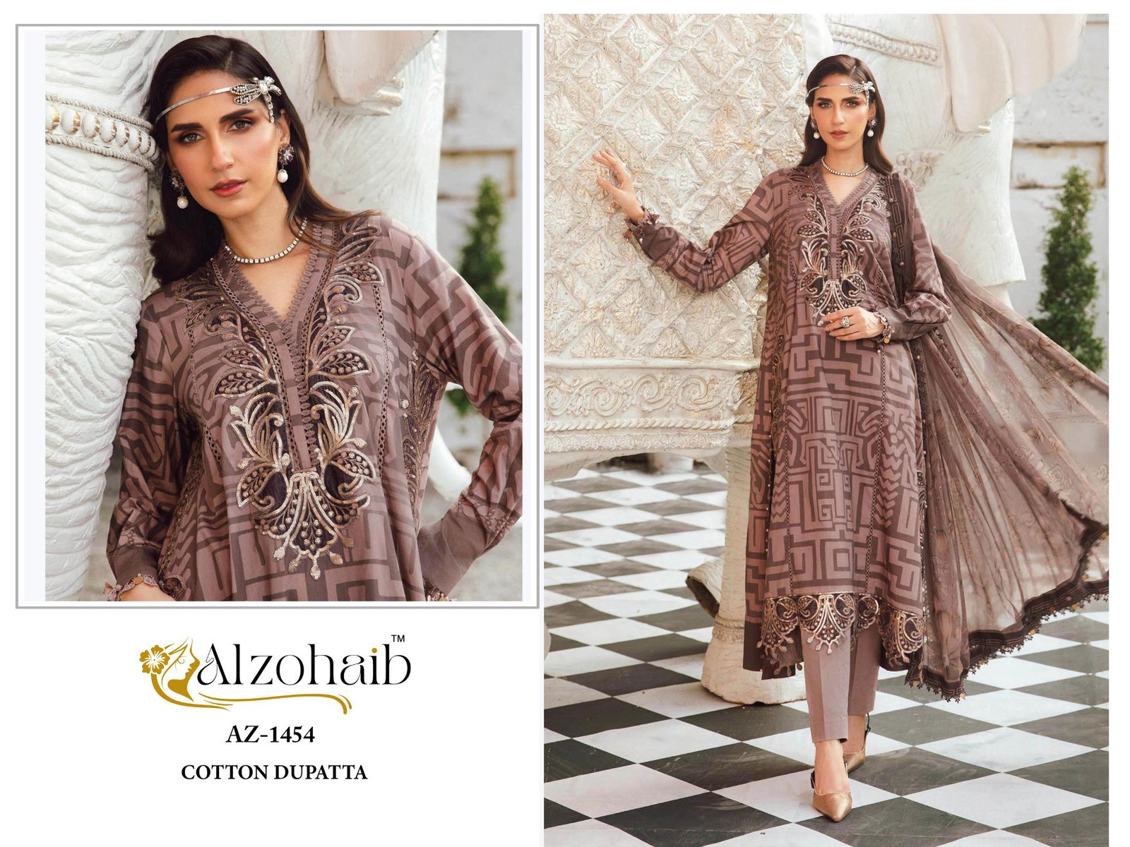 Alzohaib Az 1454 And 1455 Chiffon Dupatta Cotton Paksitani Salwar Kameez Wholesale 5 Alzohaib Az 1454 And 1455 Chiffon Dupatta Cotton Paksitani Salwar Kameez Wholesale