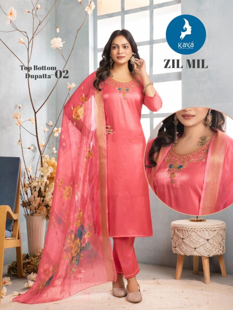 Stylish Kaya Zil Mil Roman Glass Fancy Kurti Pant And Dupatta Collection Wholesale 2026