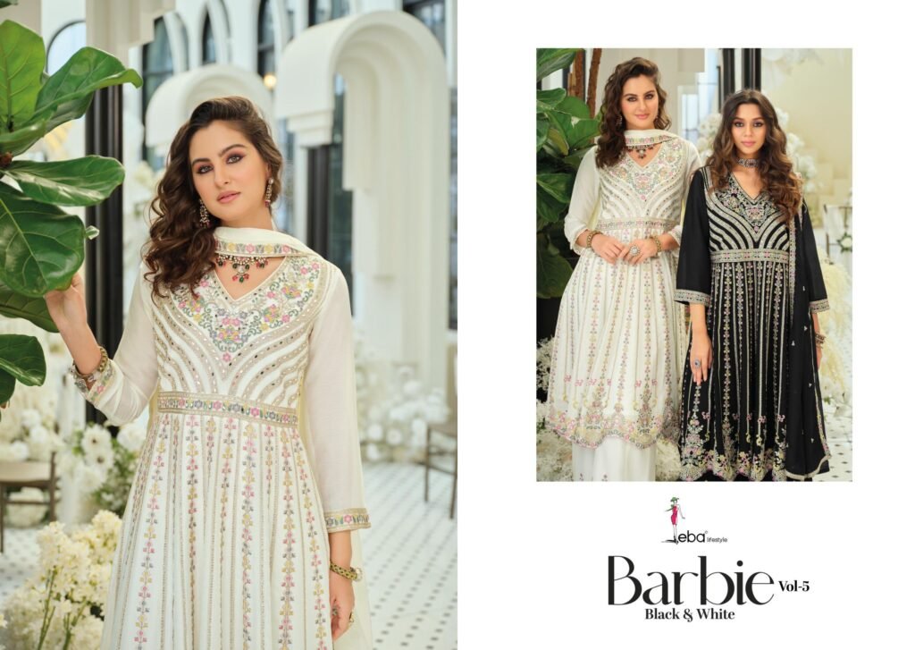 Buy Eba Barbie Vol 5 Black And White Chinon Embroidery Top Plazzo And Dupatta Wholesale 2026