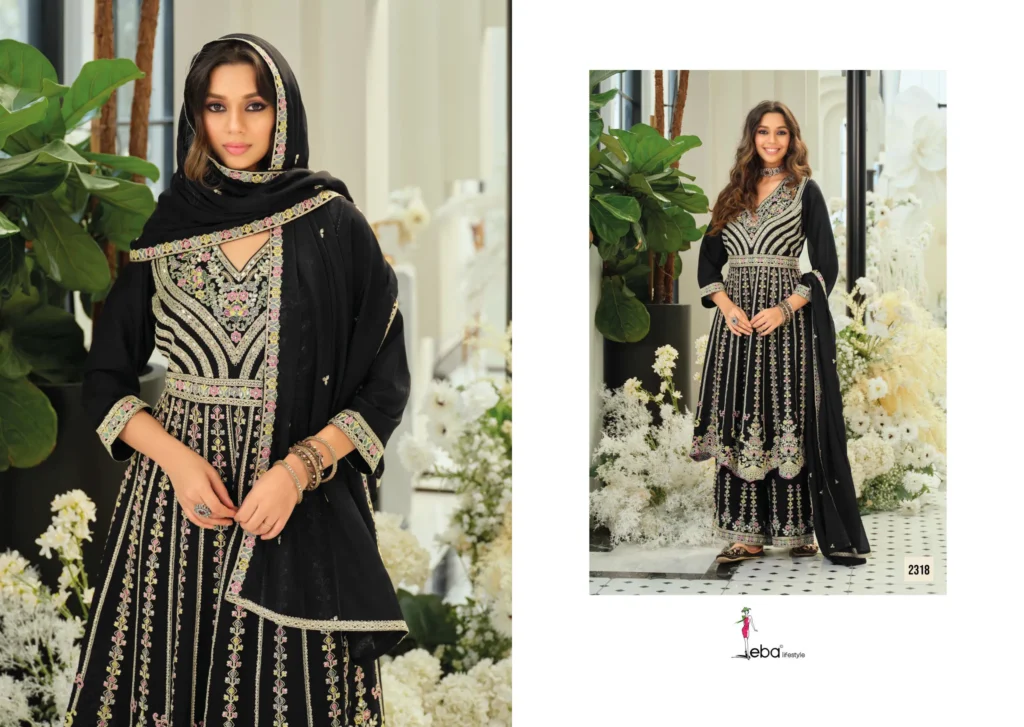 Buy Eba Barbie Vol 5 Black And White Chinon Embroidery Top Plazzo And Dupatta Wholesale 2026