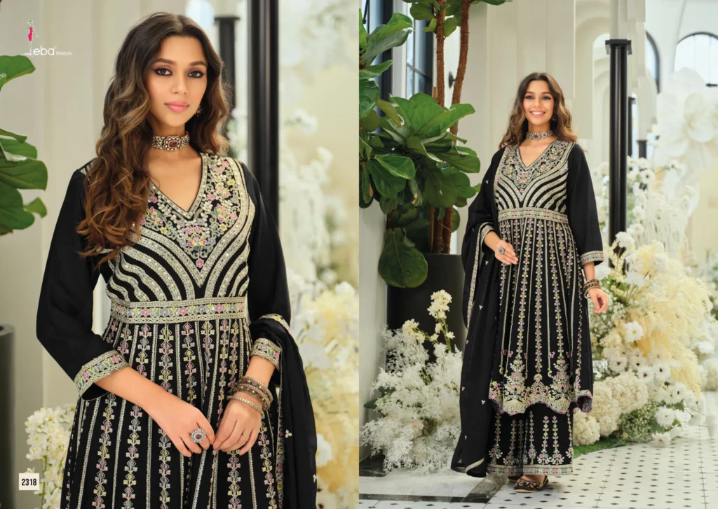 Buy Eba Barbie Vol 5 Black And White Chinon Embroidery Top Plazzo And Dupatta Wholesale 2026