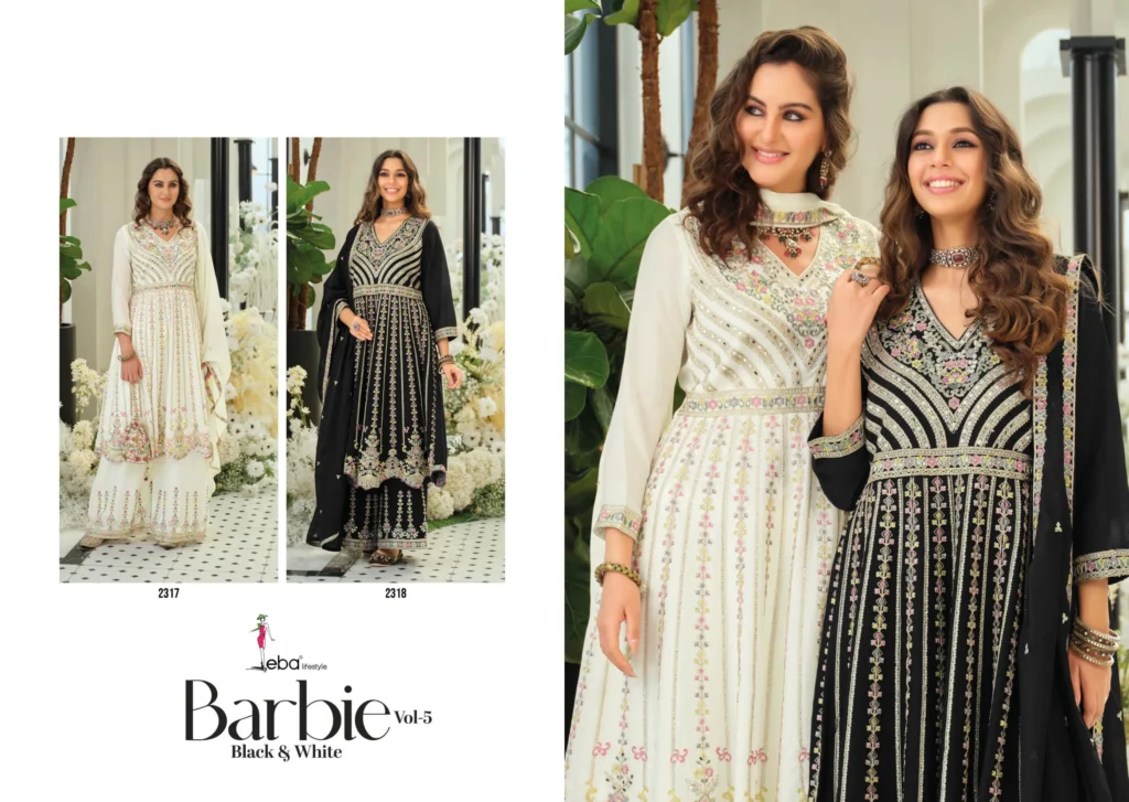 Buy Eba Barbie Vol 5 Black And White Chinon Embroidery Top Plazzo And Dupatta Wholesale 2026