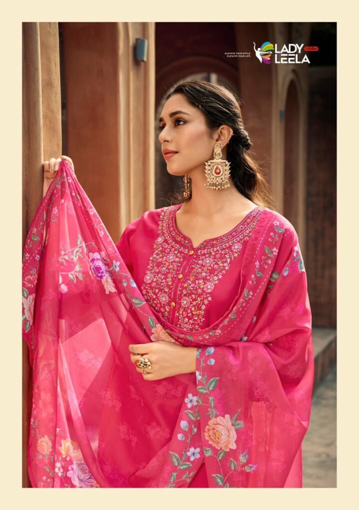Buy Lady Leela Gulmohar Viscose Silk With Embroidery Kurti Pant And Dupatta Wholesale 2026