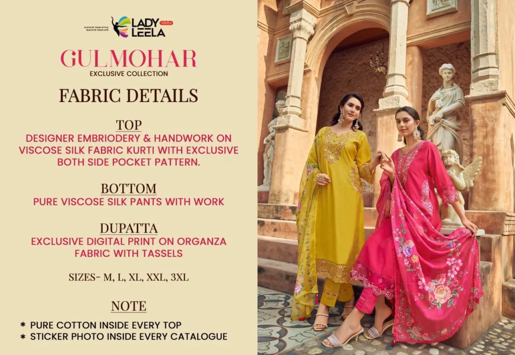 Buy Lady Leela Gulmohar Viscose Silk With Embroidery Kurti Pant And Dupatta Wholesale 2026
