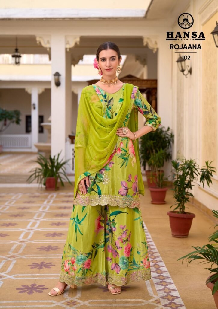 Launching Hansa Rojaana Chinon Digital Print With Embroidery Readymade Dress Wholesale 2026