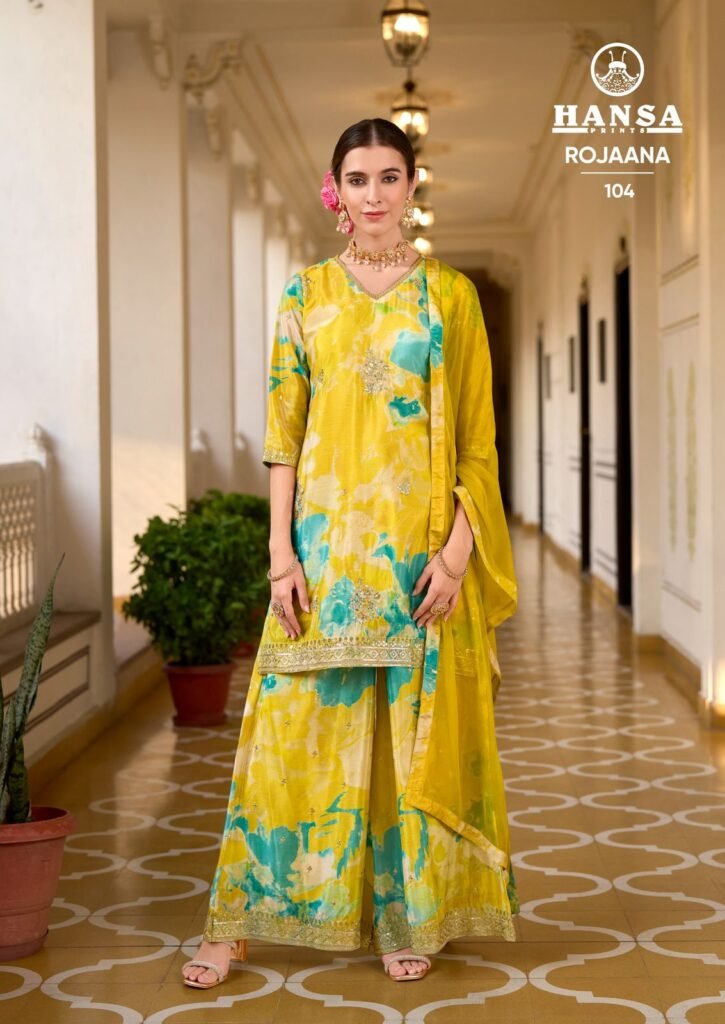 Launching Hansa Rojaana Chinon Digital Print With Embroidery Readymade Dress Wholesale 2026