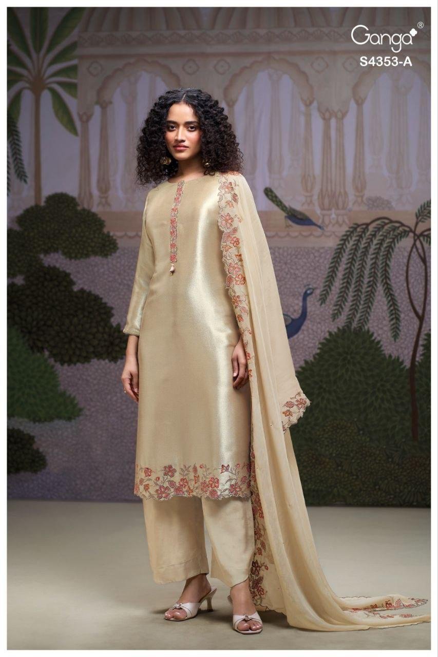 Ganga Glorina 4353 Bemberg Silk Jacquard With Embroidery Dress Material Wholesale 4 Ganga Glorina 4353 Bemberg Silk Jacquard With Embroidery Dress Material Wholesale