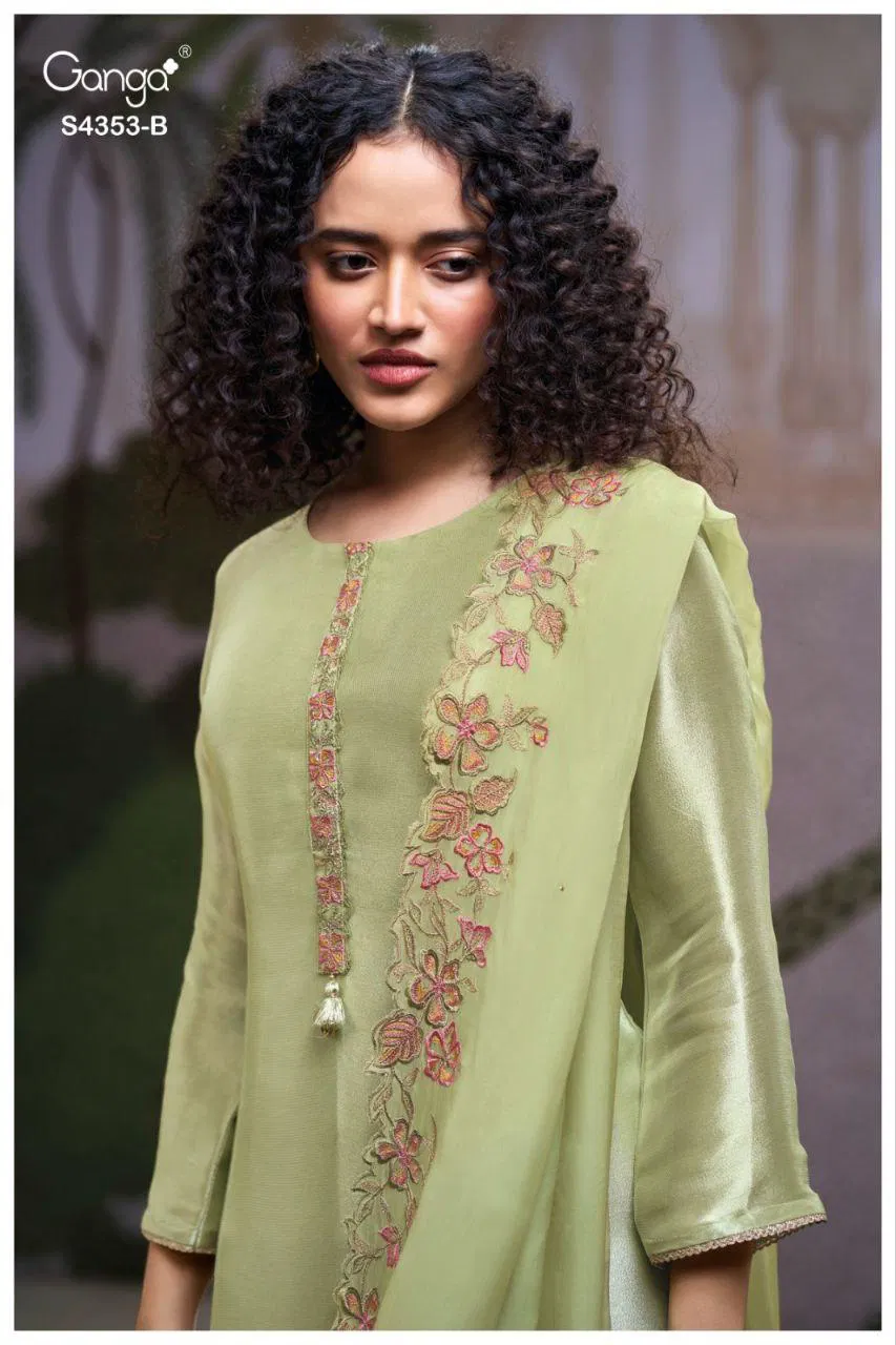 Ganga Glorina 4353 Bemberg Silk Jacquard With Embroidery Dress Material Wholesale 8 Ganga Glorina 4353 Bemberg Silk Jacquard With Embroidery Dress Material Wholesale