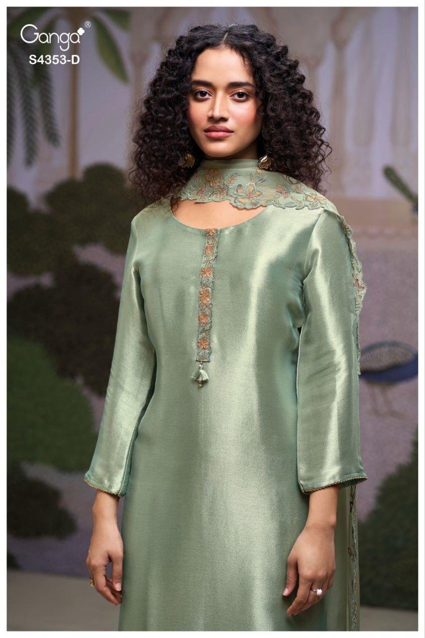 Ganga Glorina 4353 Bemberg Silk Jacquard With Embroidery Dress Material Wholesale 9 Ganga Glorina 4353 Bemberg Silk Jacquard With Embroidery Dress Material Wholesale