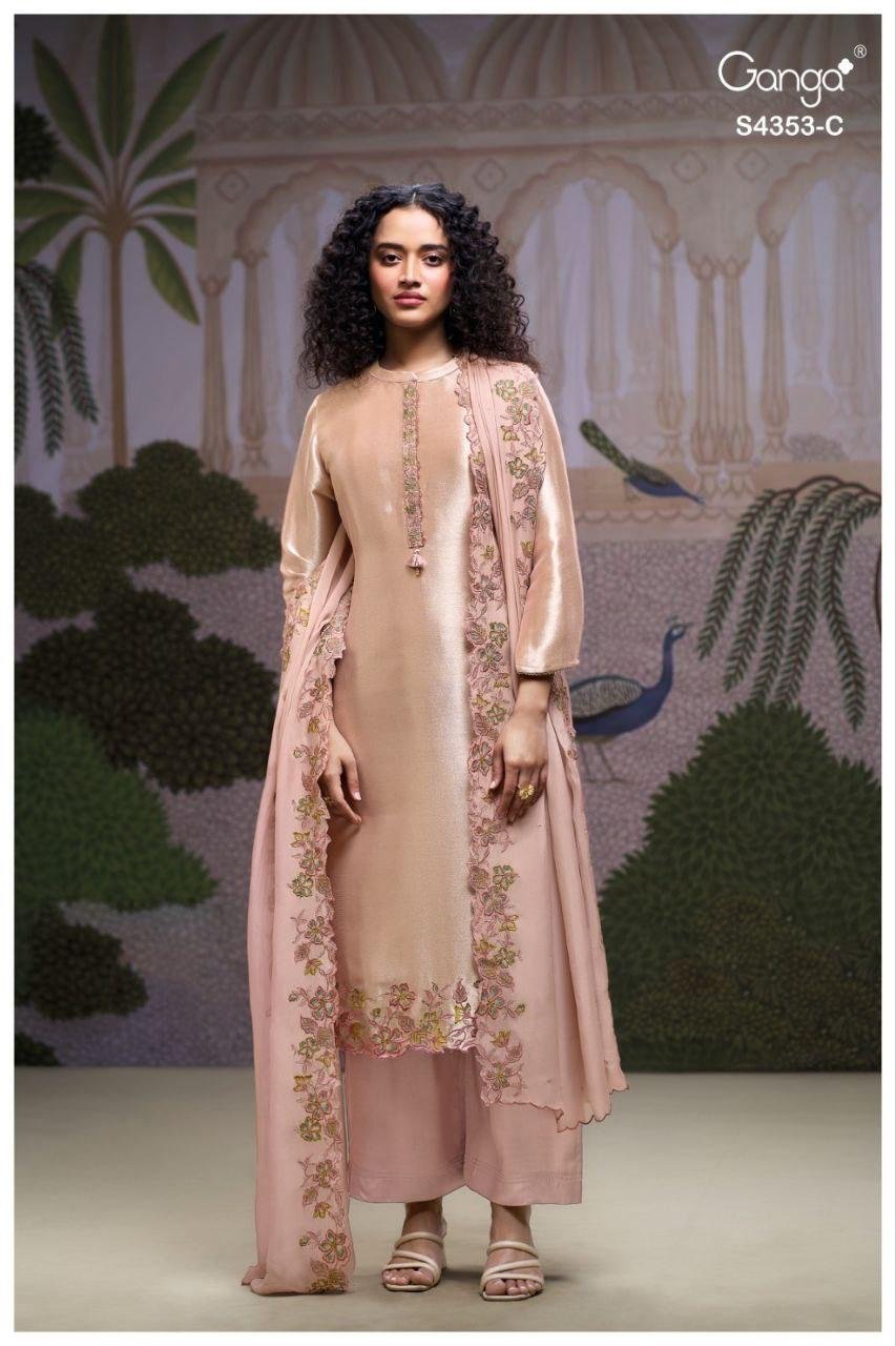 Ganga Glorina 4353 Bemberg Silk Jacquard With Embroidery Dress Material Wholesale 11 Ganga Glorina 4353 Bemberg Silk Jacquard With Embroidery Dress Material Wholesale