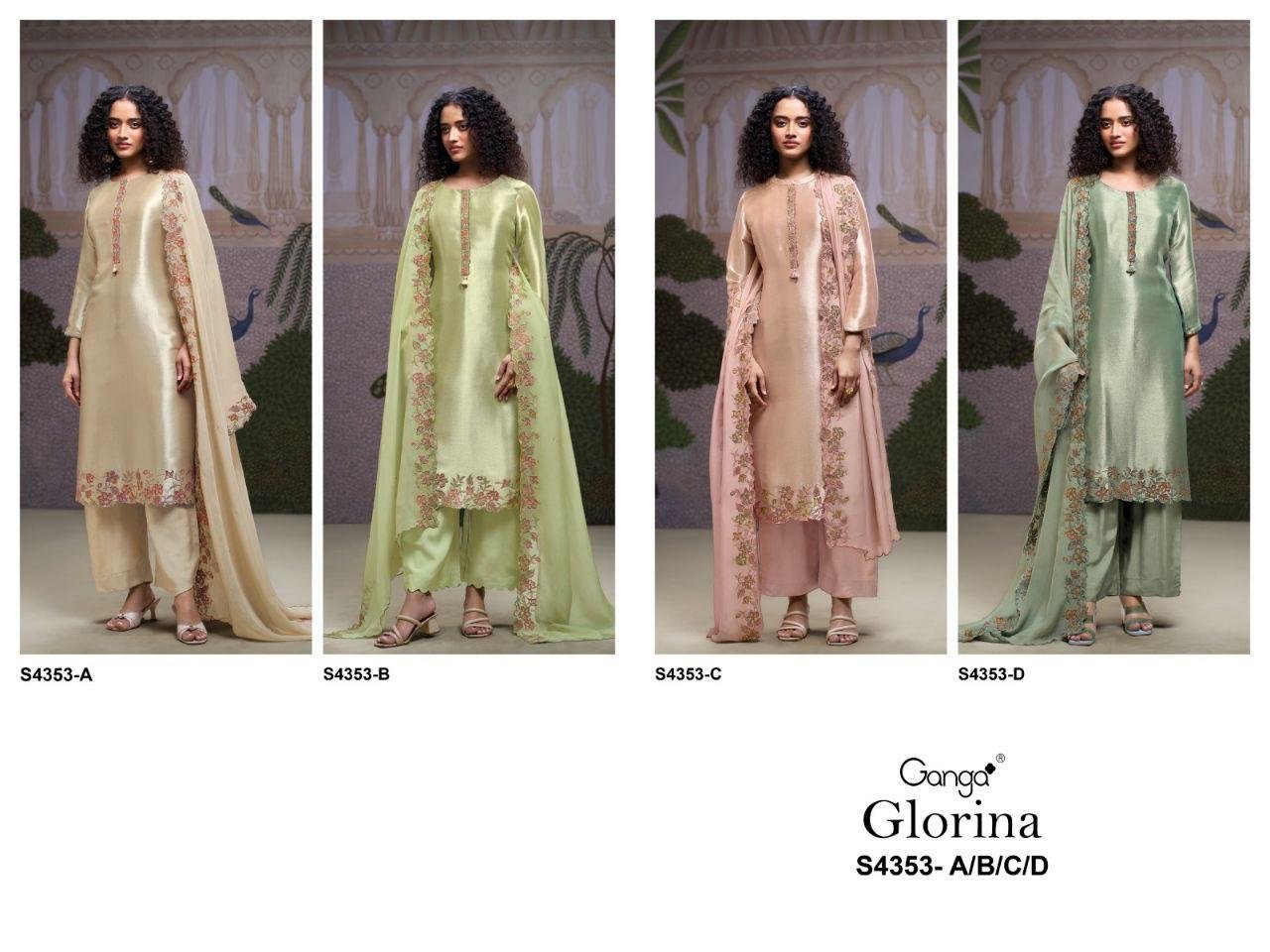 Ganga Glorina 4353 Bemberg Silk Jacquard With Embroidery Dress Material Wholesale 12 Ganga Glorina 4353 Bemberg Silk Jacquard With Embroidery Dress Material Wholesale