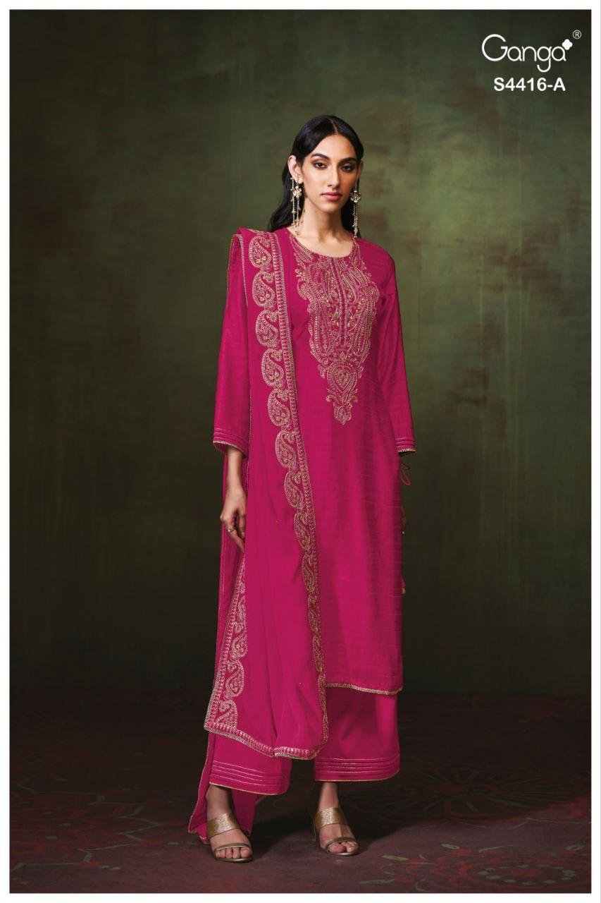 Ganga Mireza 4416 Bemberg Silk Gulmohar With Embroidery Salwar Kameez Wholesale 6 Ganga Mireza 4416 Bemberg Silk Gulmohar With Embroidery Salwar Kameez Wholesale