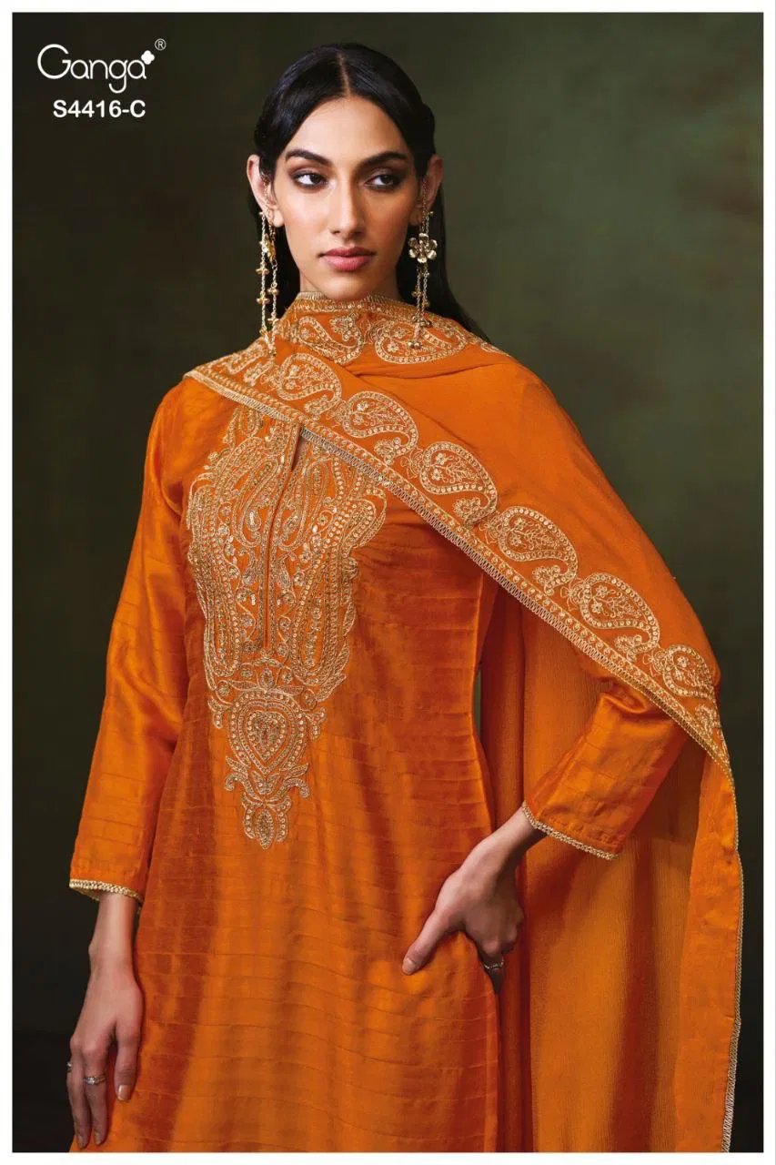 Ganga Mireza 4416 Bemberg Silk Gulmohar With Embroidery Salwar Kameez Wholesale 8 Ganga Mireza 4416 Bemberg Silk Gulmohar With Embroidery Salwar Kameez Wholesale