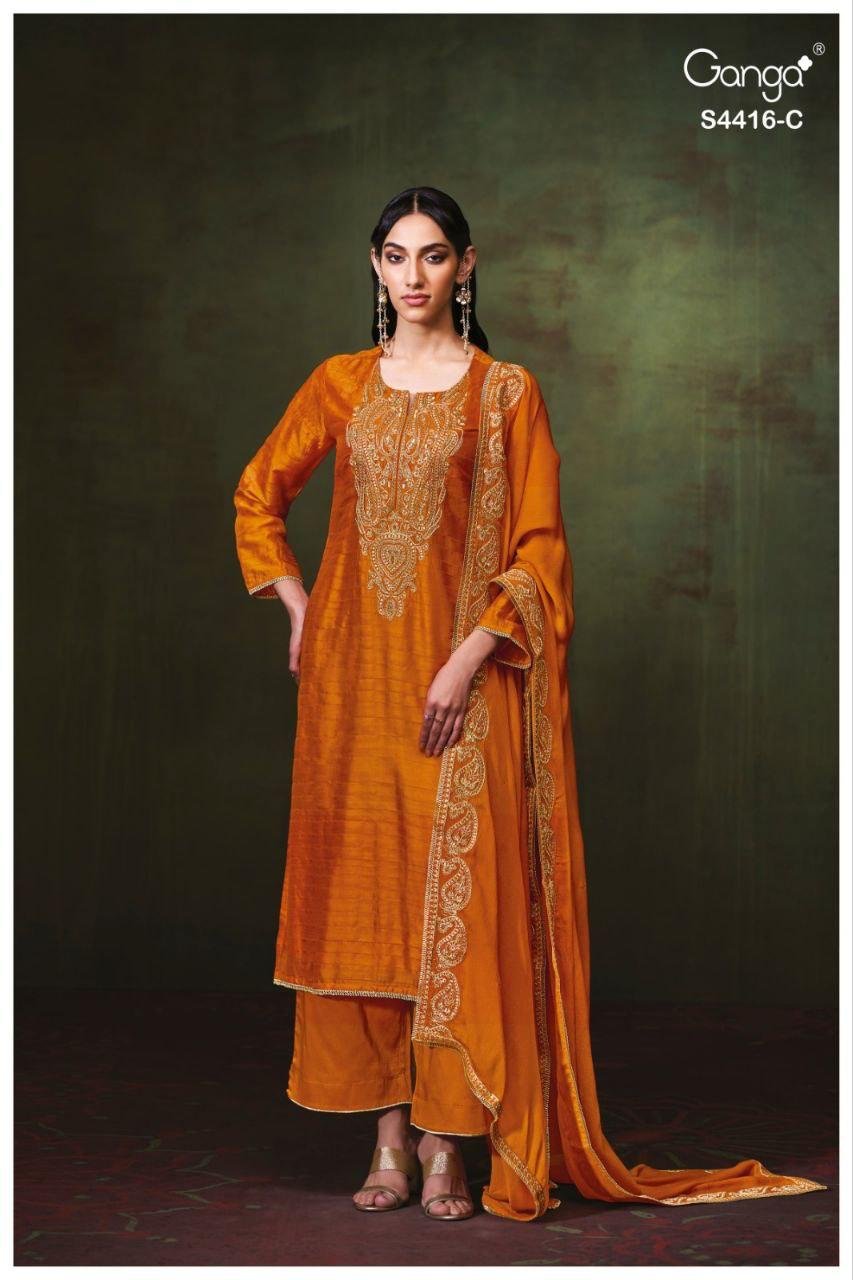 Ganga Mireza 4416 Bemberg Silk Gulmohar With Embroidery Salwar Kameez Wholesale 11 Ganga Mireza 4416 Bemberg Silk Gulmohar With Embroidery Salwar Kameez Wholesale