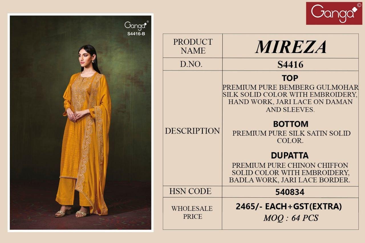 Ganga Mireza 4416 Bemberg Silk Gulmohar With Embroidery Salwar Kameez Wholesale 12 Ganga Mireza 4416 Bemberg Silk Gulmohar With Embroidery Salwar Kameez Wholesale