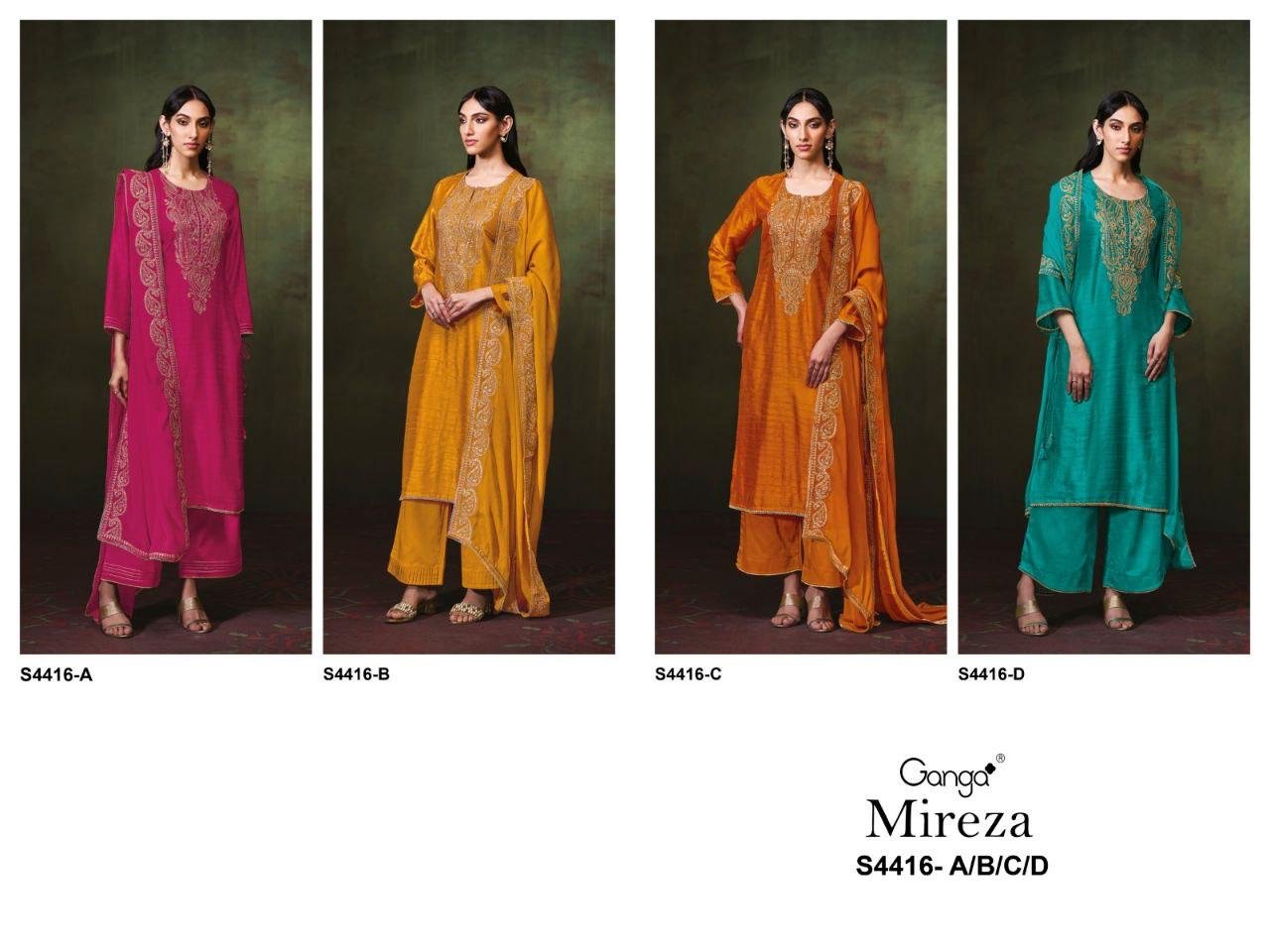 Ganga Mireza 4416 Bemberg Silk Gulmohar With Embroidery Salwar Kameez Wholesale 13 Ganga Mireza 4416 Bemberg Silk Gulmohar With Embroidery Salwar Kameez Wholesale