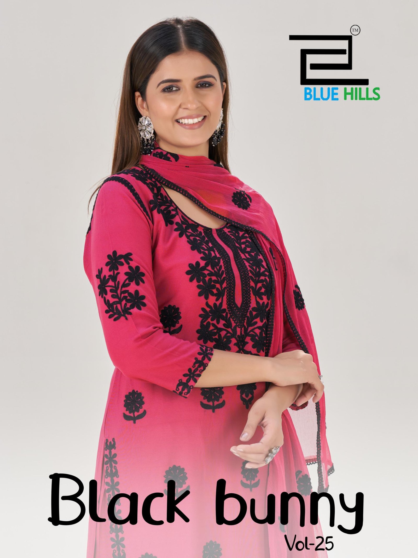 Blue Hills Black Bunny Vol 25 Rayon With Thread Work Kurti Pant And Dupatta Wholesale