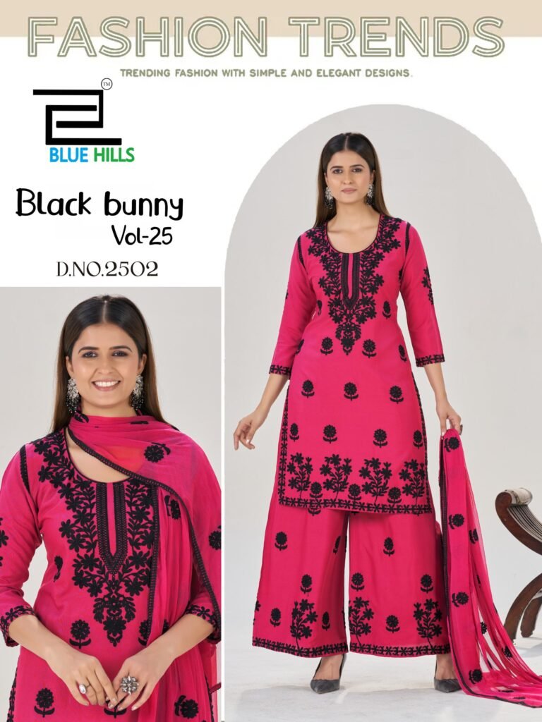 Buy Blue Hills Black Bunny Vol 25 Rayon With Thread Work Kurti Pant And Dupatta Wholesale 2026