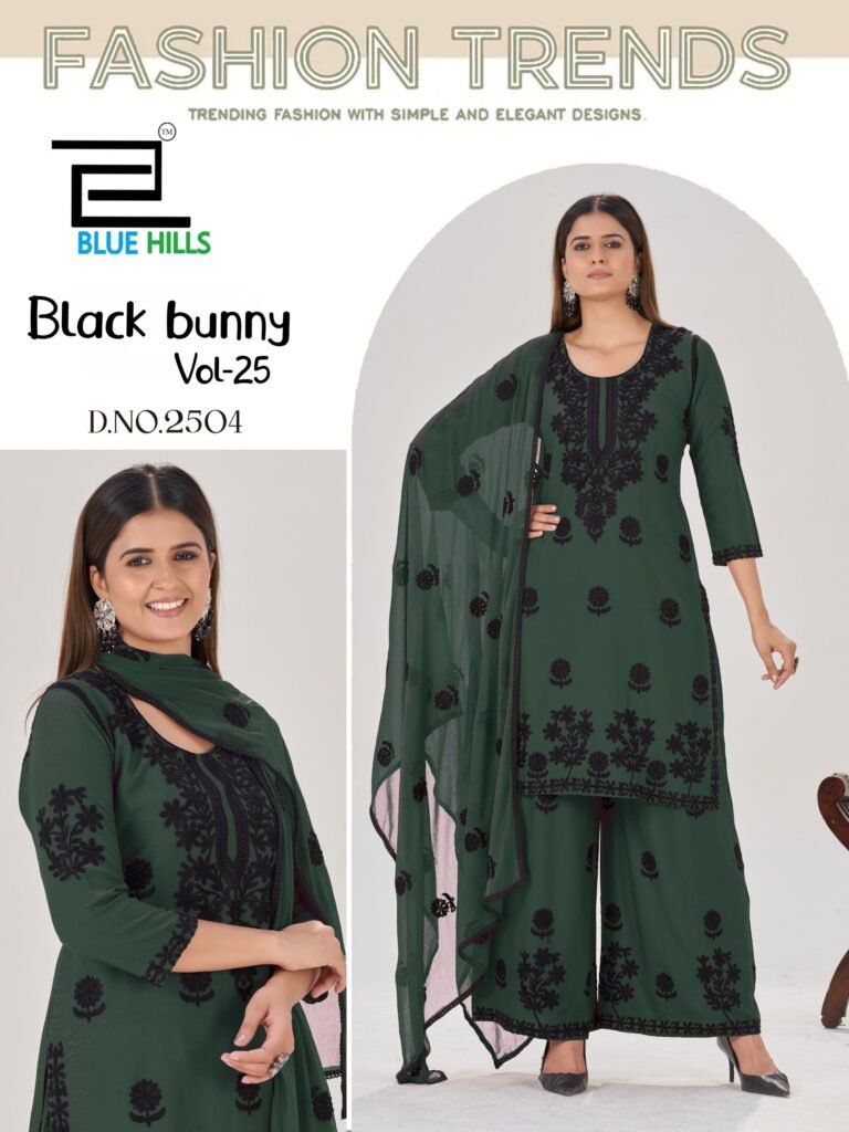 Buy Blue Hills Black Bunny Vol 25 Rayon With Thread Work Kurti Pant And Dupatta Wholesale 2026