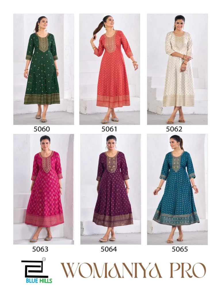 Buy Blue Hills Womaniya Pro Rayon Neck Embroidery Anarkali Gown Collection Wholesale 2026