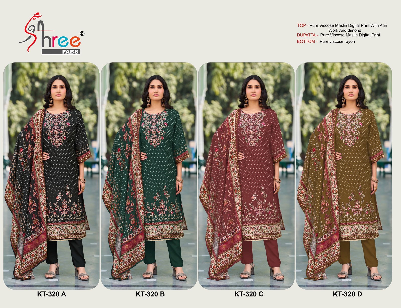 Shree Kt 320 A To D Viscose Muslin Digital Print Salwar Kameez Wholesale 9 Shree Kt 320 A To D Viscose Muslin Digital Print Salwar Kameez Wholesale