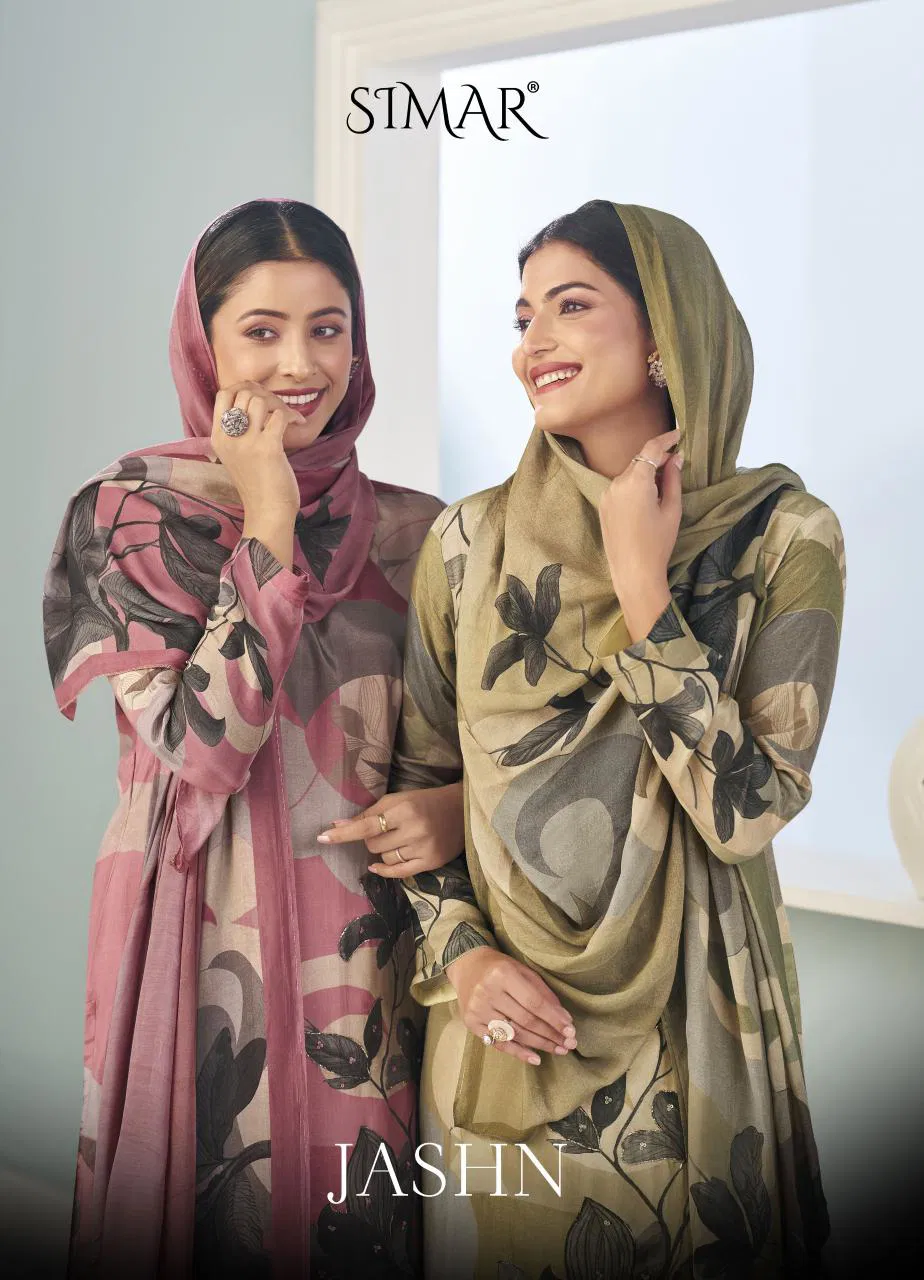 Glossy Simar Jashn Viscose Muslin Digital Print Embroidery Salwar Kameez Wholesale