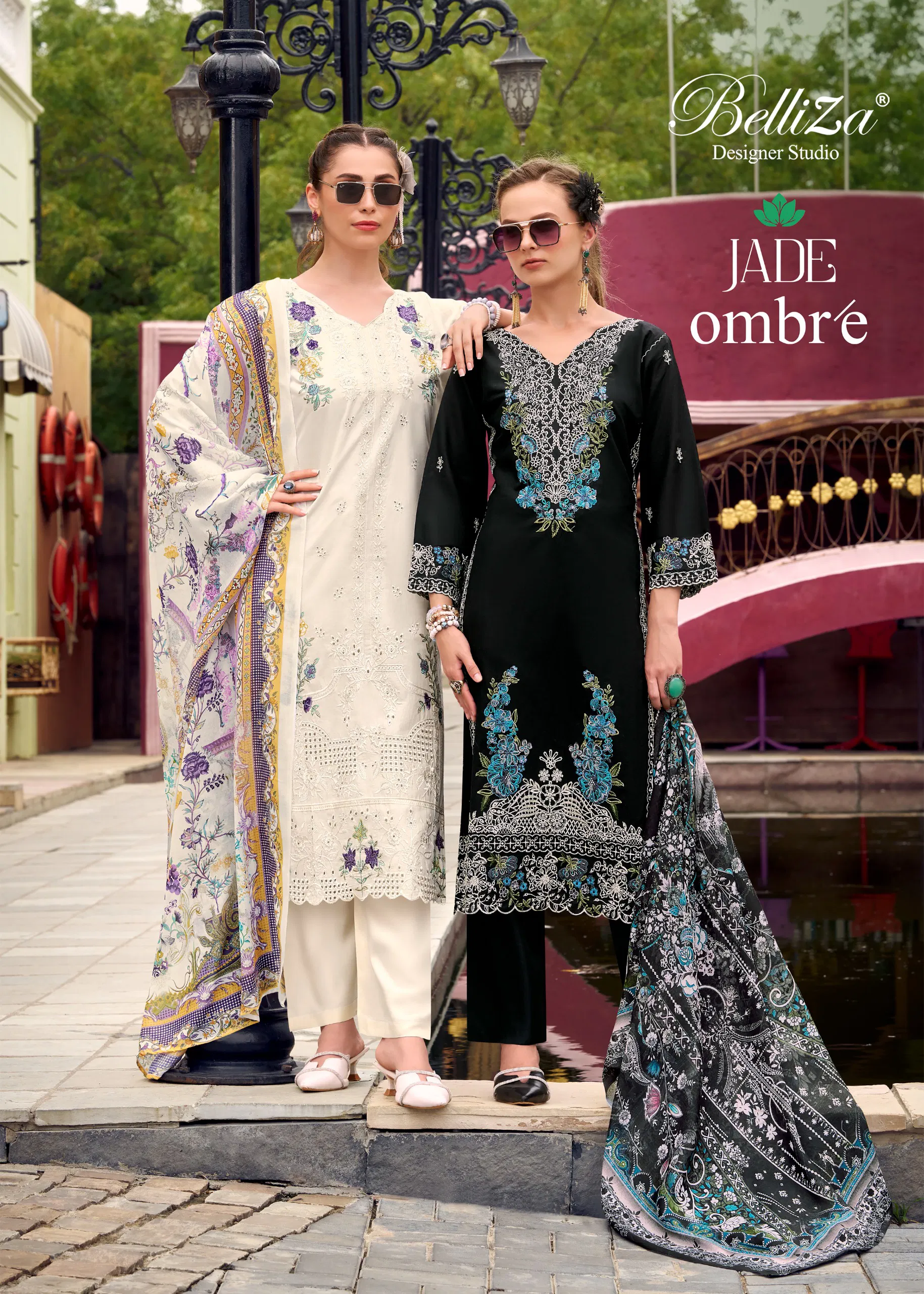 Belliza Jade Ombre Lawn Cotton With Embroidery Dress Material Wholesale