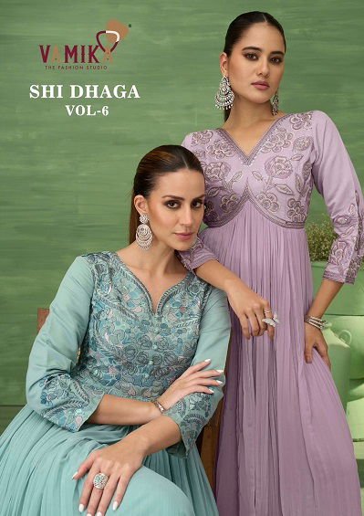 Vamika Sui Dhaga Vol 6 Heavy Viscose Georgette Embroidery Party Wear Gown Wholesale