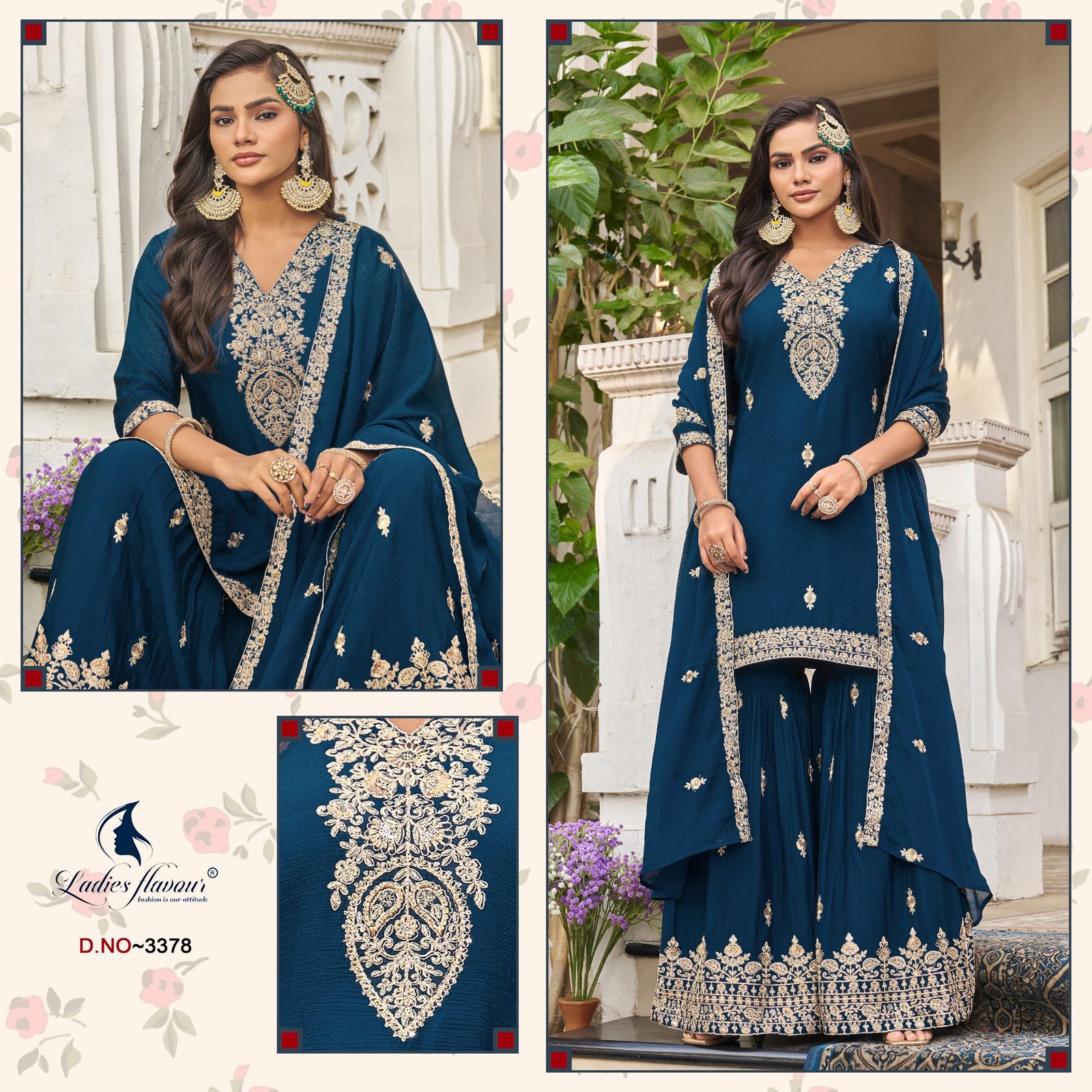 Ladies Flavour 3376 To 3378 Chinon With Embroidery Kurti Pant And Dupatta Wholesale 6 Ladies Flavour 3376 To 3378 Chinon With Embroidery Kurti Pant And Dupatta Wholesale