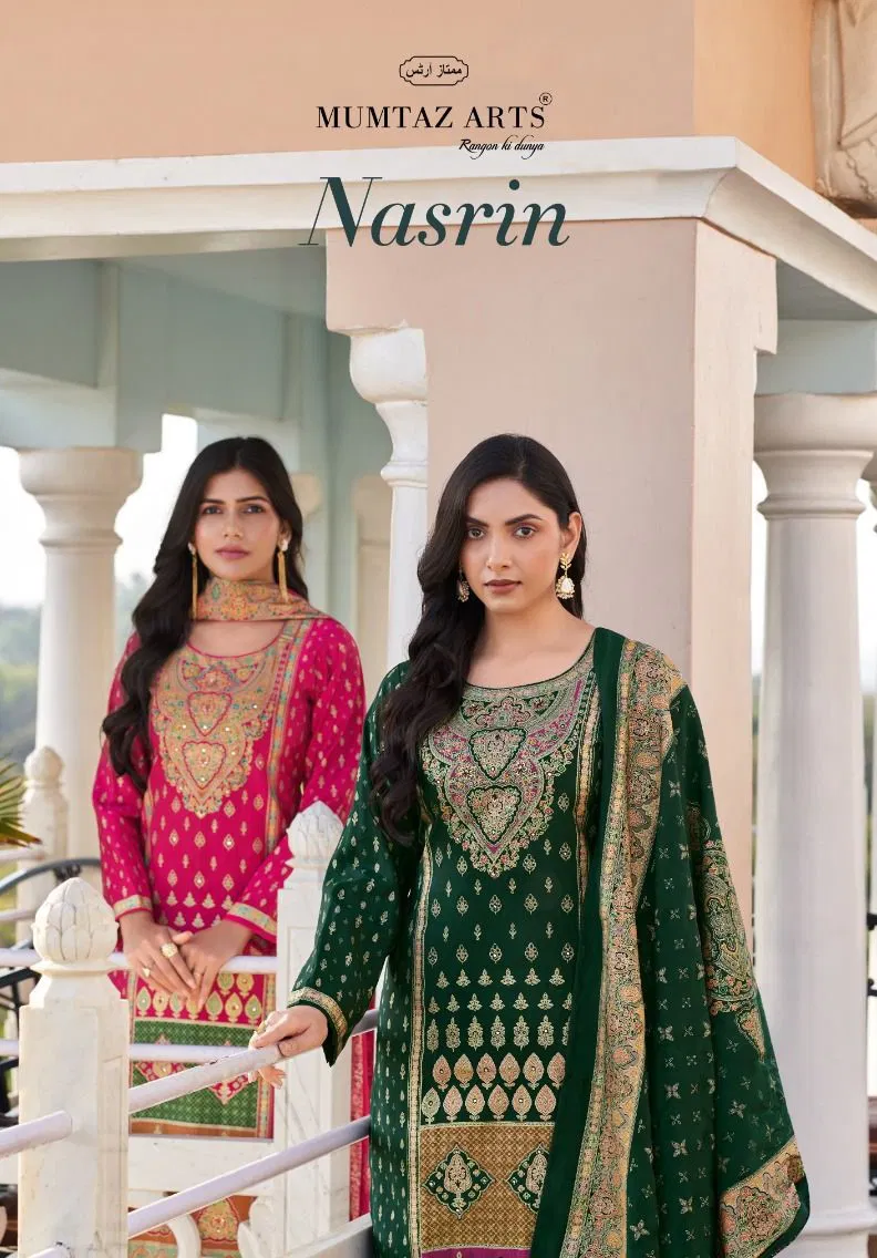 Mumtaz Nasrin Viscose Muslin Digital With Fancy Work Dress Material Wholesale