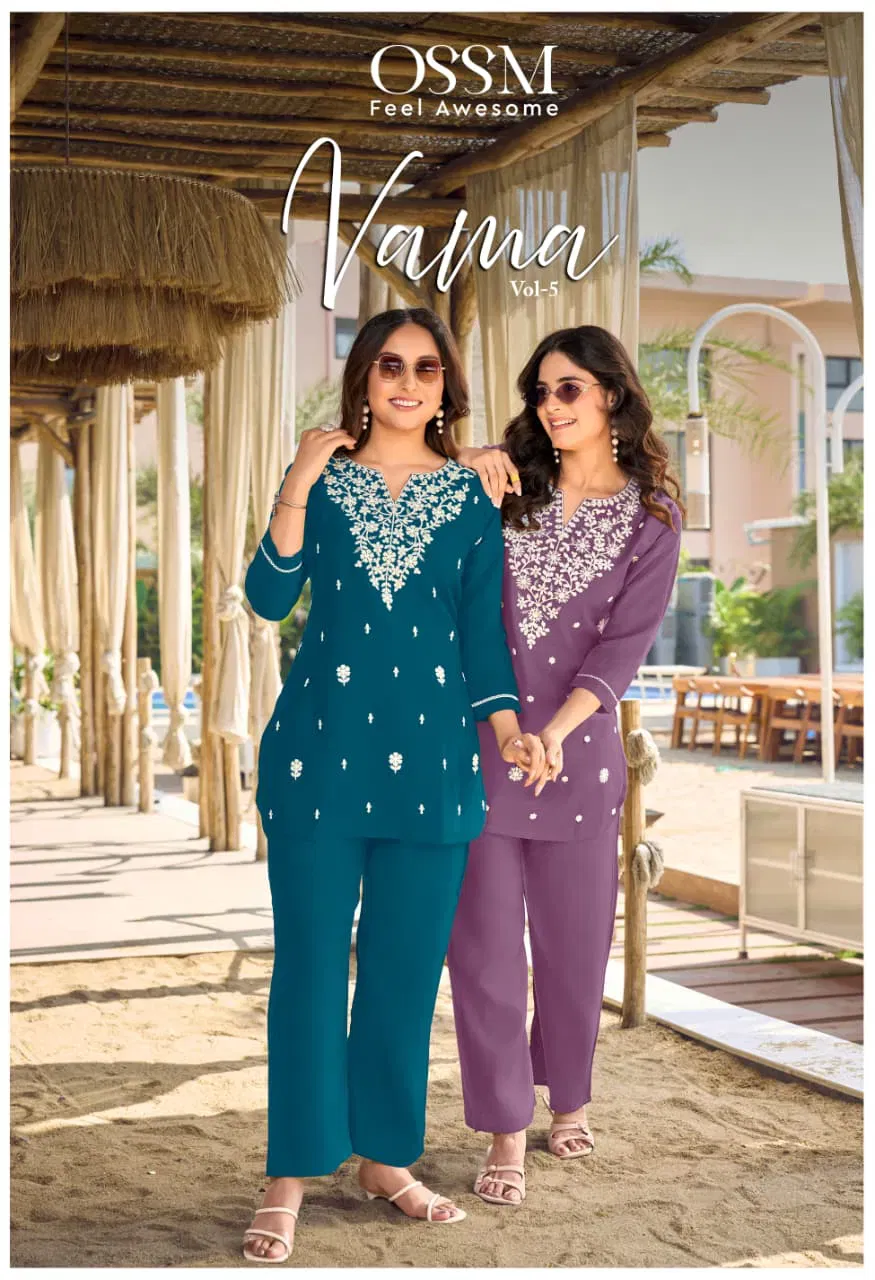 Ossm Vama Vol 5 Viscose Silk With Embroidery Work Co Ord Set Collection Wholesale