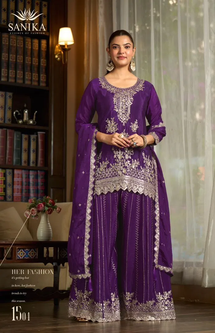 Sanika Yaari Chinon Silk Embroidery Wedding Wear Salwar Kameez Wholesale