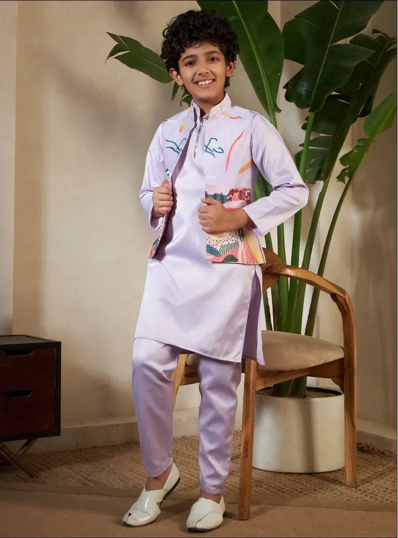 Clleora Ethnic Carnival Satin Silk Thread Work Kurta Pant And Koti Wholesale