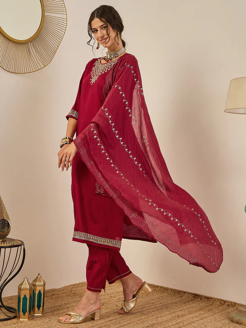 VP 9559 Viscose Rayon Kurta Pant Set with Chanderi Silk Dupatta Wholesale 4 Launching VP 9559 Viscose Rayon Kurta Pant Set with Chanderi Silk Dupatta Wholesale 2026