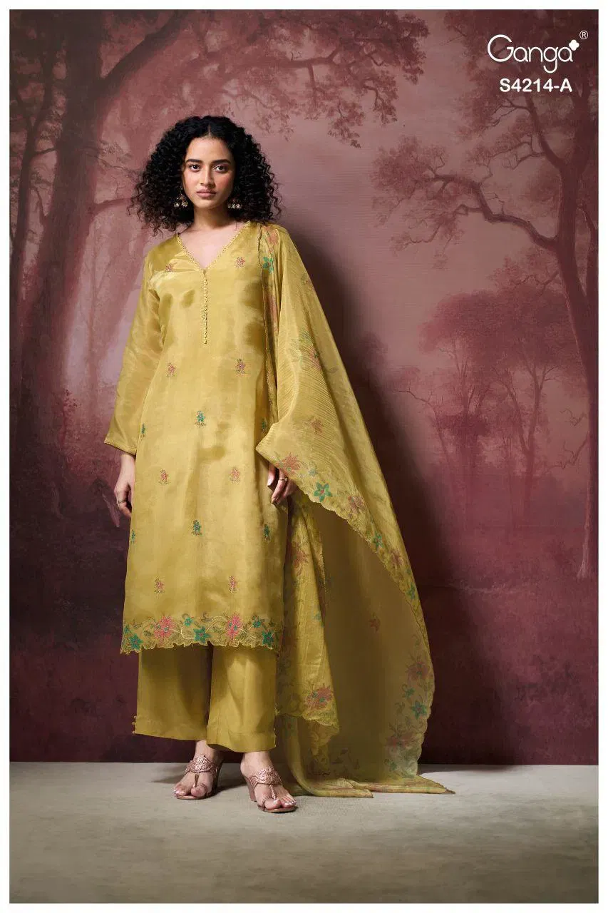 Ganga Hrishya 4214 Bemberg Silk WIth Embroidery Work Dress Material Collection Wholesale 4 Buy Ganga Hrishya 4214 Bemberg Silk WIth Embroidery Work Dress Material Collection Wholesale 2026