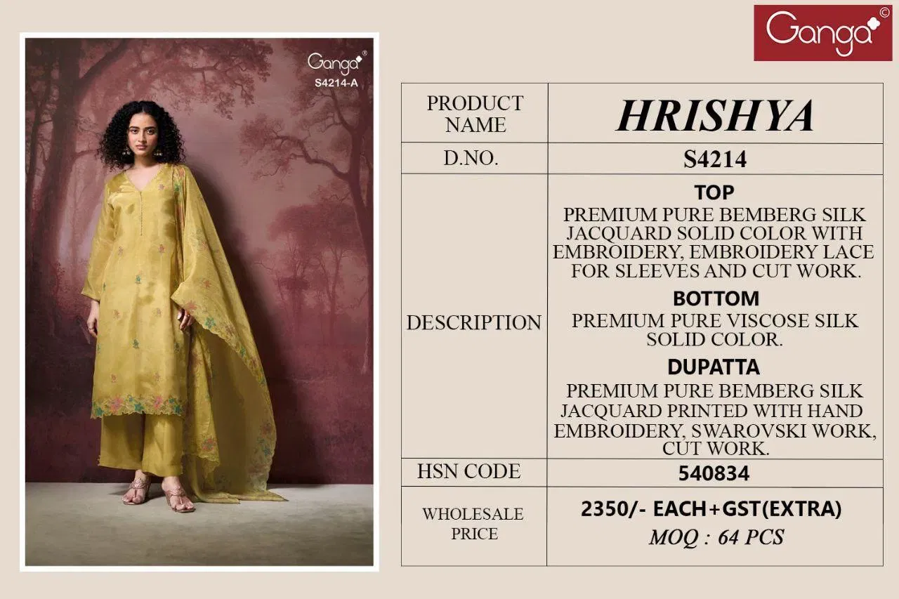 Ganga Hrishya 4214 Bemberg Silk WIth Embroidery Work Dress Material Collection Wholesale 10 Buy Ganga Hrishya 4214 Bemberg Silk WIth Embroidery Work Dress Material Collection Wholesale 2026