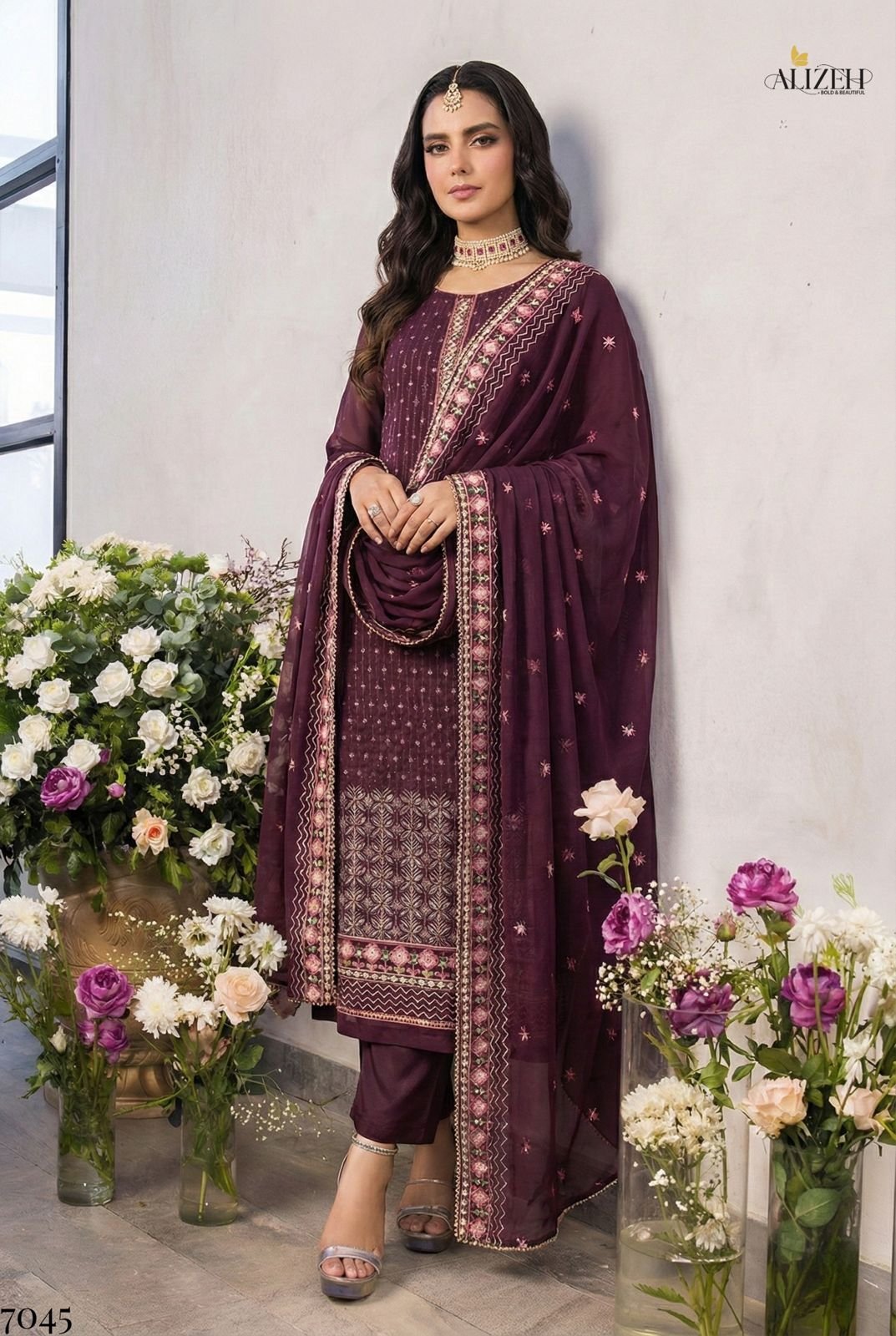 Buy Alizeh 7045 Georgette With Work Kurti Pant And Dupatta Collection Wholesale 2026 1 Alizeh 7045 Georgette With Work Kurti Pant And Dupatta Collection Wholesale