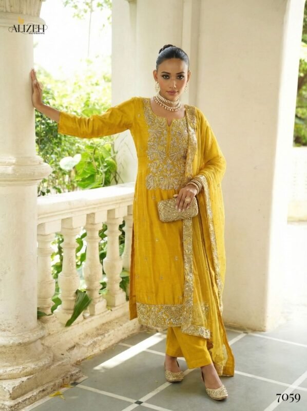 Latest Alizeh 7058 To 7061 Shimmer Silk With Work Kurti Pant And Dupatta Wholesale 2026